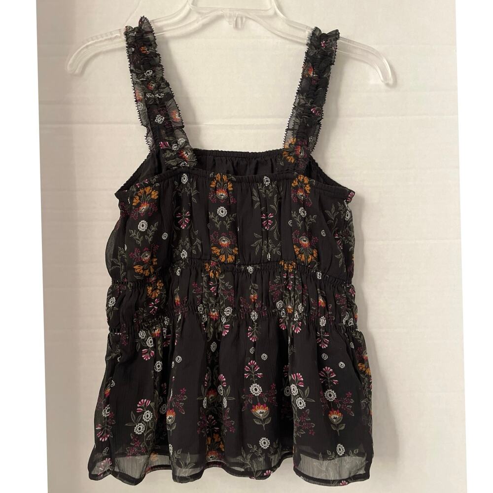 Old Navy Black Floral Cami Womens Size S Ruffle Cutouts Feminine Layer Coquette - Picture 7 of 15